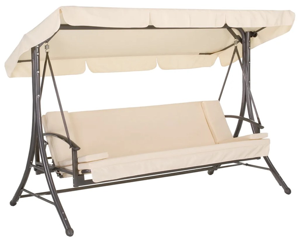 PRAKTIKER HINTAÁGY 3 SZEMÉLYES, 228X120X167 CM, DÖNTHETŐ TÁMLA, FÉM VÁZ, TEXTIL ÜLŐFELÜLET, BÉZS