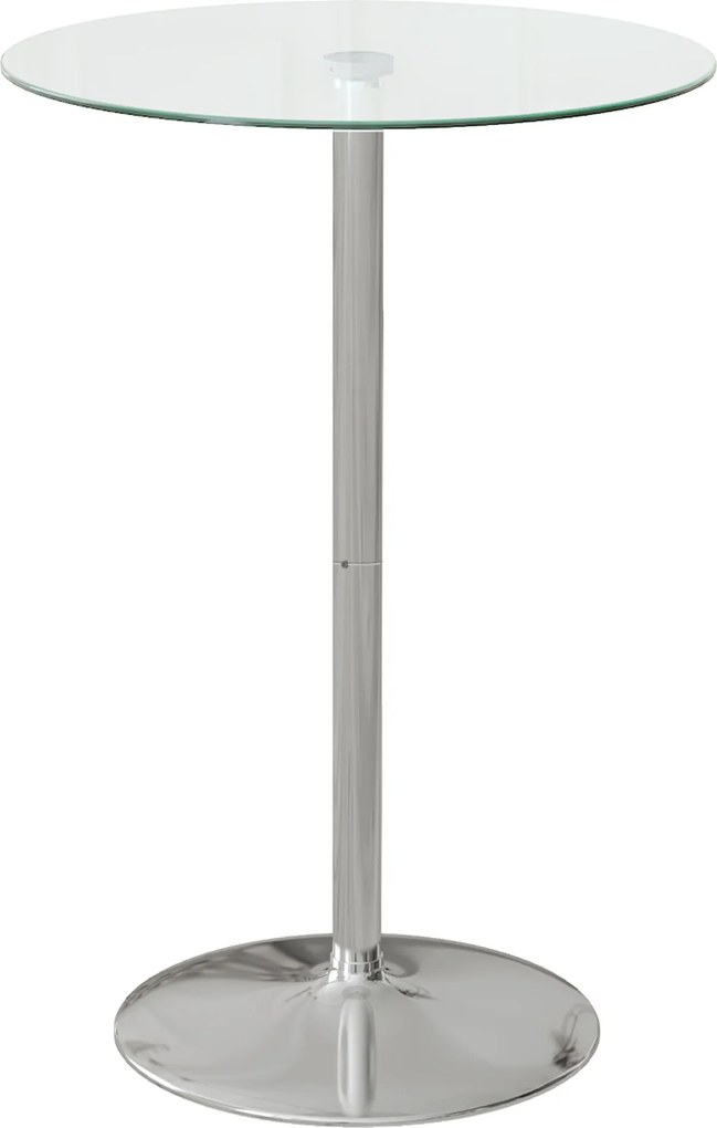 HOMCOM Modern Magas Bárasztal, Kerek Konyhai Asztal 2 Főre Acél Alappal és Üveg Felsőrésszel, Ø70x102cm, Átlátszó | Aosom