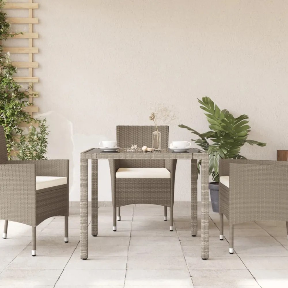 világosszürke polyrattan üveglapos kerti asztal 90 x 90 x 75 cm