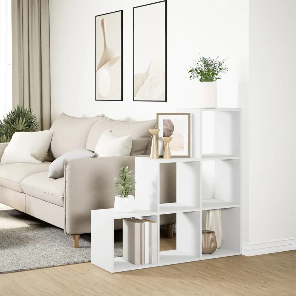 3 szintes fehér szerelt fa térelválasztó könyvespolc 99x29x99cm