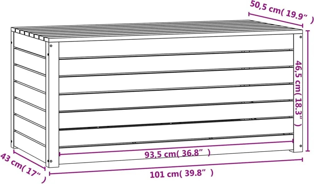 vidaXL fehér tömör fenyőfa kerti láda 101 x 50,5 x 46,5 cm