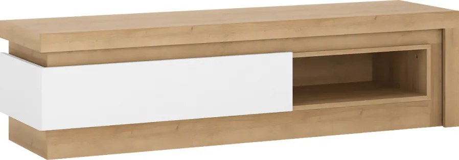 TV asztal 02, riviéra tölgy/fehér extra magasfényű, LEONARDO