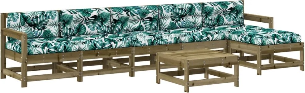 vidaXL 7 részes impregnált fenyőfa kerti ülőgarnitúra párnával