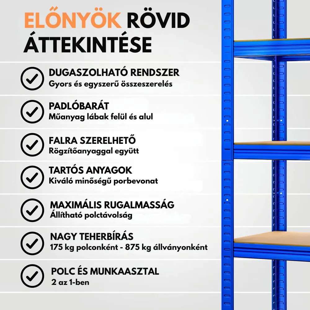 HEAVY nagy teherbírású polc, max 875kg, 90x40x180cm, kék Monzana