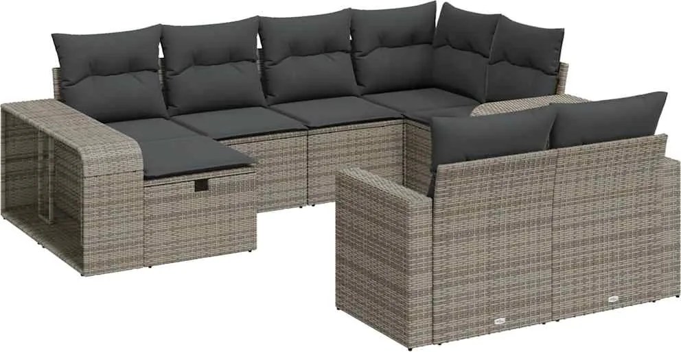 vidaXL 10 részes szürke polyrattan kerti ülőgarnitúra párnákkal