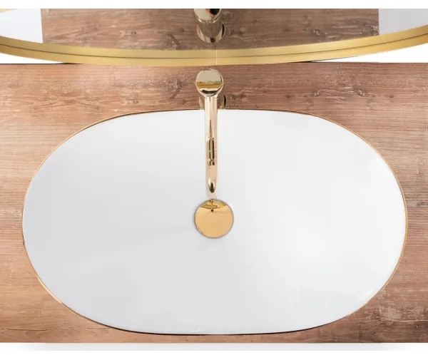 REA-U8570 - Pult fölé helyezhető ROYAL mosdó 36x62 cm kerámia/fényes fehér/arany