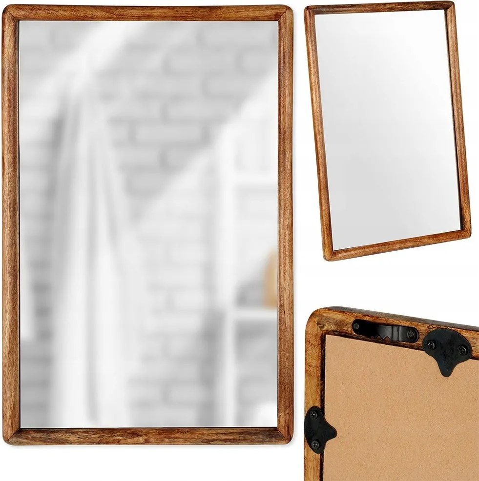 Fali tükör dekoratív lógó fa kerettel téglalap alakú 40x60 cm