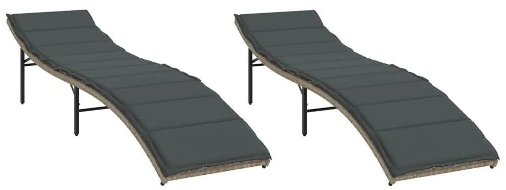 2 db világosszürke polyrattan napozóágy párnával