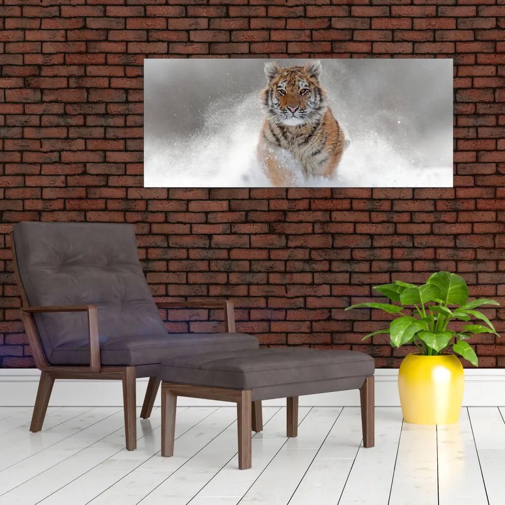 Futó tigris a hóban képe (120x50 cm)