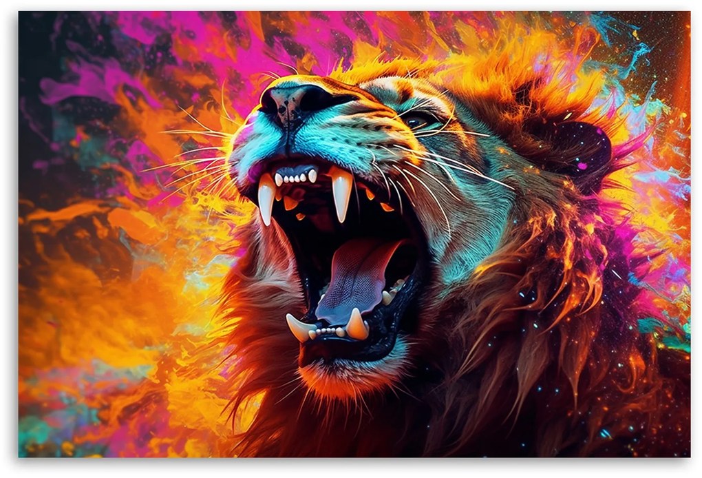 Gario Vászonkép Színes dühöngő oroszlán Méret: 120 x 80 cm