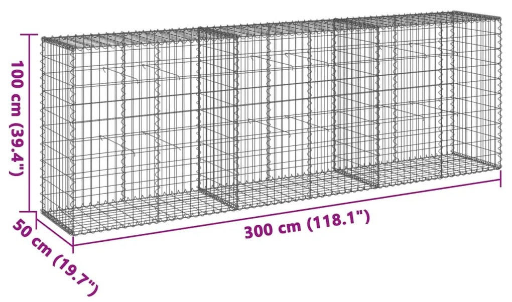 horganyzott vas gabion kosár fedéllel 300 x 50 x 100 cm