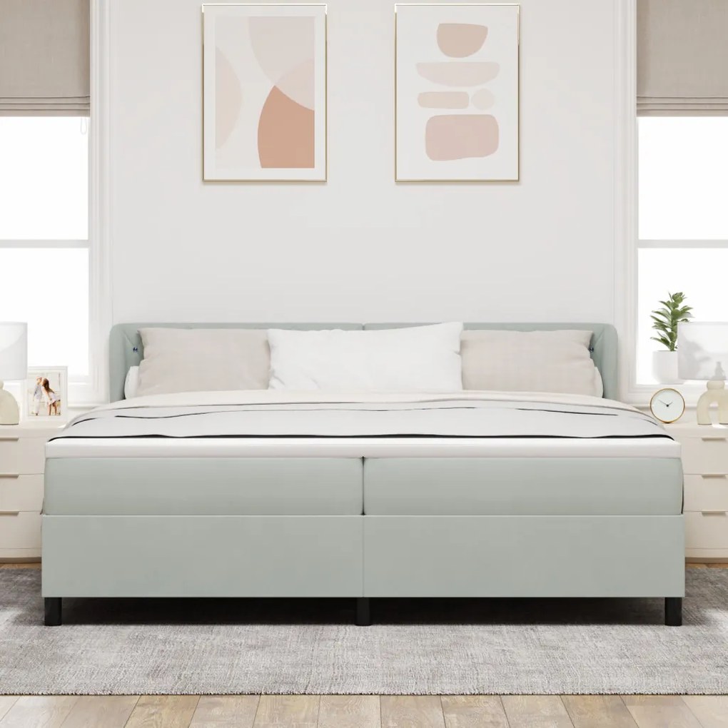 Boxspring Ágy Matrac, Világosszürke, 200x200 cm, Bársony
