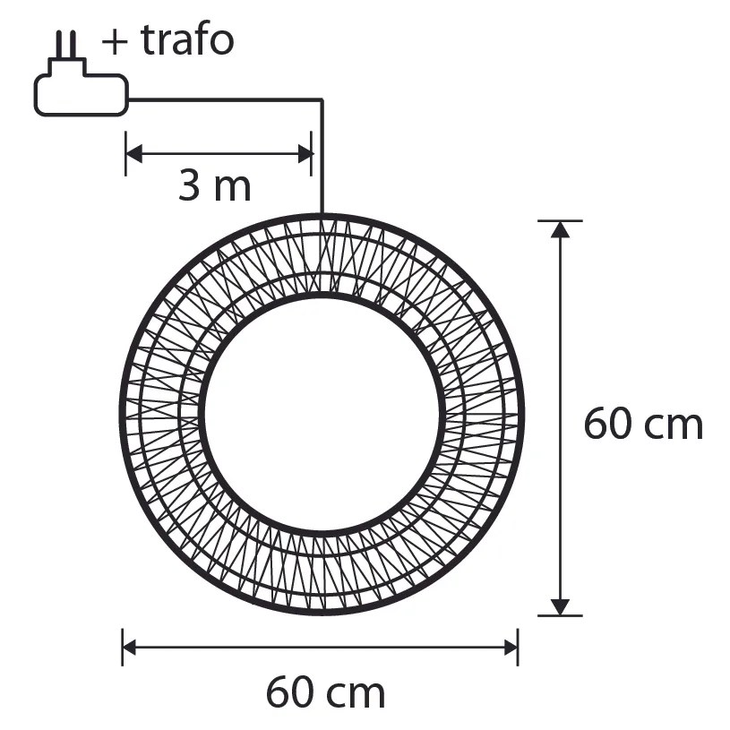 Karácsonyi függőlámpa koszorú ezüst 60cm LED-del IP44 - Nawa