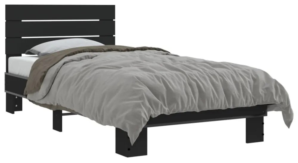 fekete szerelt fa és fém ágykeret 75 x 190 cm