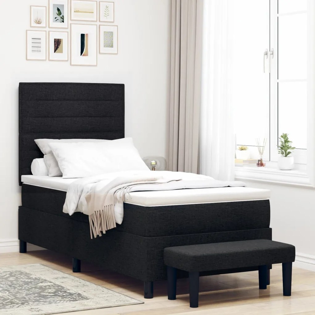 Box Spring Ágy Matraccal és Padlóval Fekete 100x200 cm Szövet