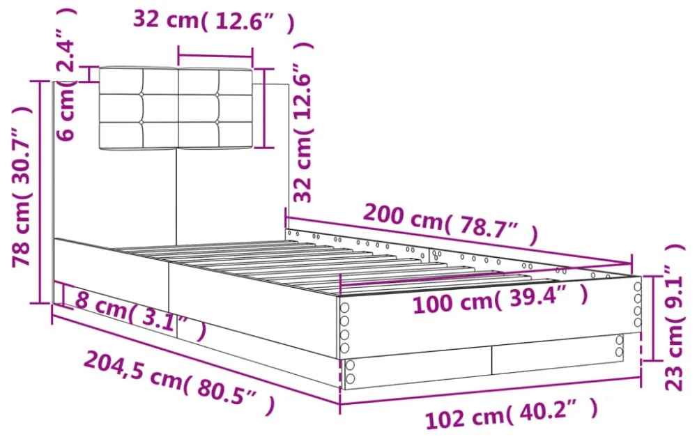 barna tölgyszínű szerelt fa ágykeret fejtámlával 100 x 200 cm