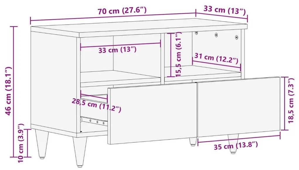TV Szekrény 70x33x46 cm Tömör Mangófából