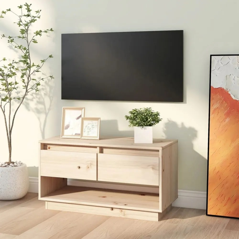tömör fenyőfa TV-szekrény 74 x 34 x 40 cm