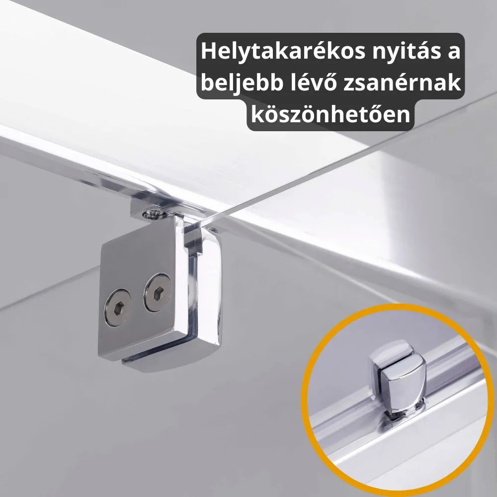 Stuxi Torino 70x90 aszimmetrikus szögletes nyílóajtós zuhanykabin 6 mm vízlepergető biztonsági üveggel, króm elemekkel, 200 cm magas