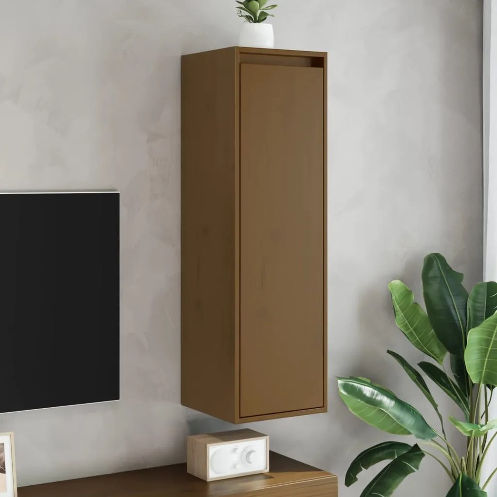 2 db mézbarna tömör fenyőfa faliszekrény 30 x 30 x 100 cm