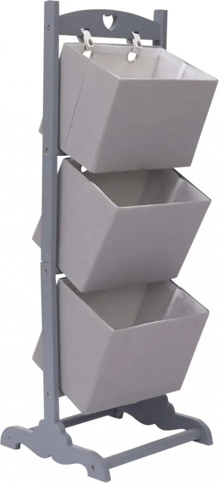 3 szintes sötétszürke fa kosárállvány 35 x 35 x 102 cm
