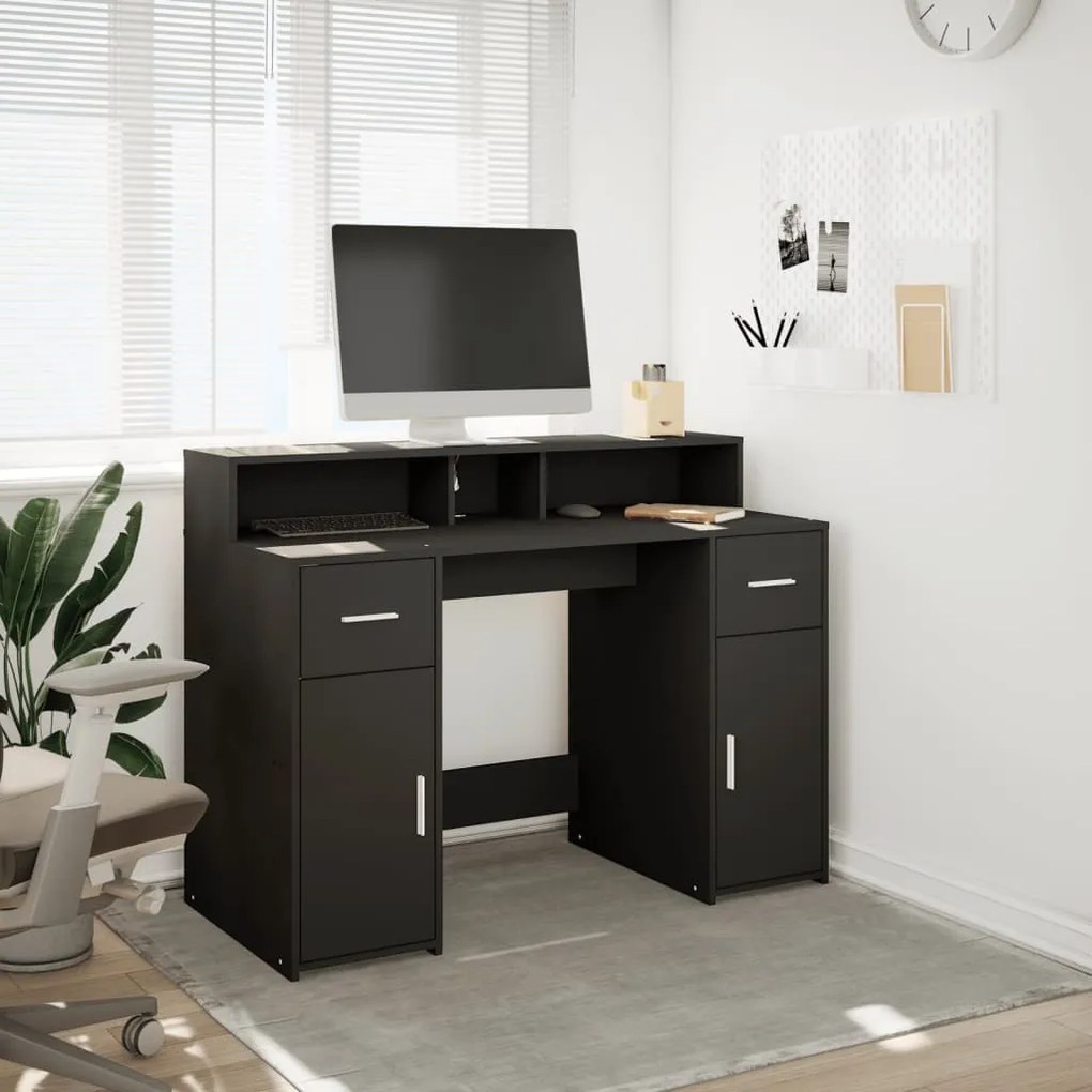 fekete szerelt fa íróasztal LED-világítással 120 x 55 x 91 cm