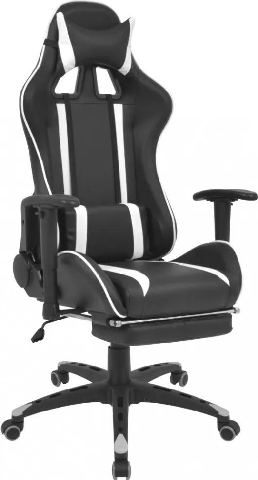Fehér dönthető versenyautó ülés alakú irodai szék lábtartóval