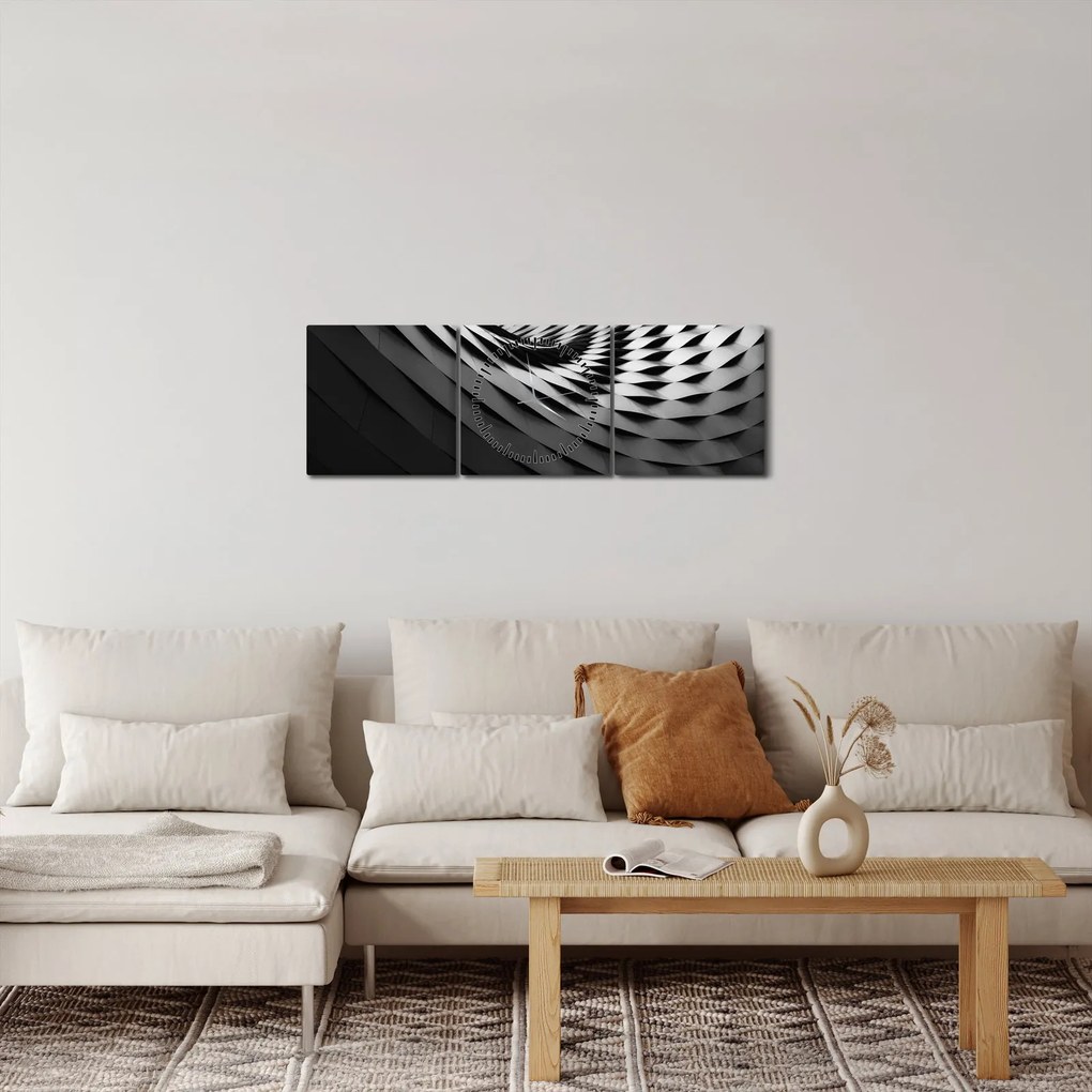 Absztrakt kép - fekete-fehér spirál (órával) (90x30 cm)