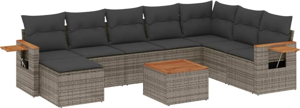 vidaXL 9 részes szürke polyrattan kerti ülőgarnitúra párnákkal