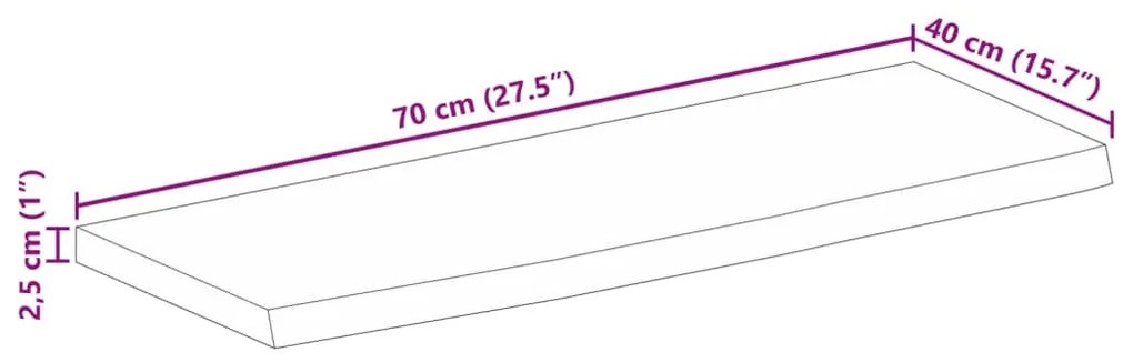 tömör nyers mangófa természetes élű asztallap 70 x 40 x 2,5 cm