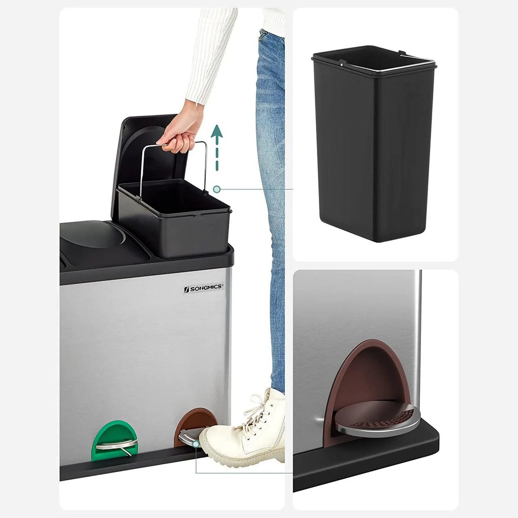 Szelektív szemeteskuka 3x15L, ezüst