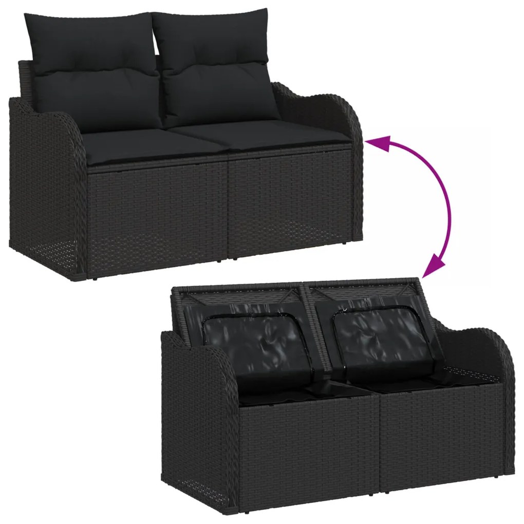 9 darabos Kert Kanapészett Párnákkal Fekete Poli Rattan