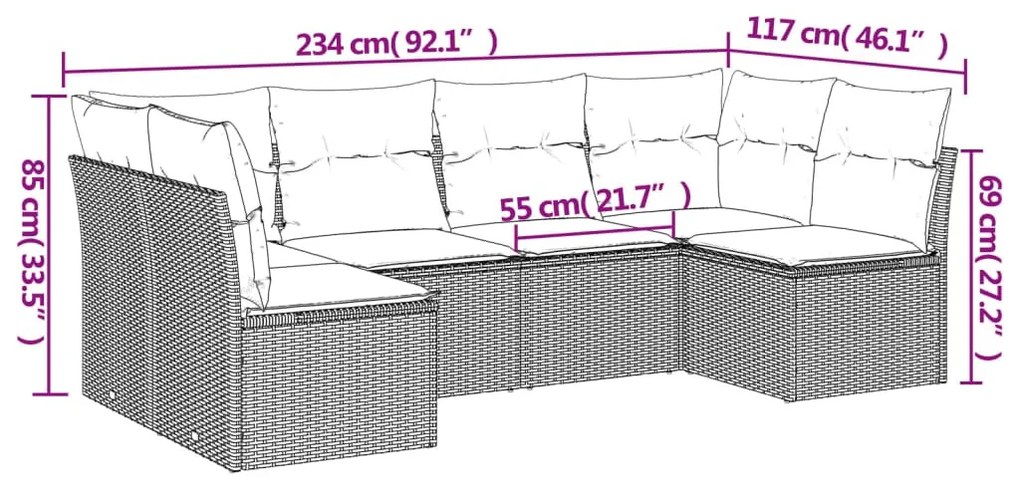 6 részes világosszürke polyrattan kerti ülőgarnitúra párnákkal