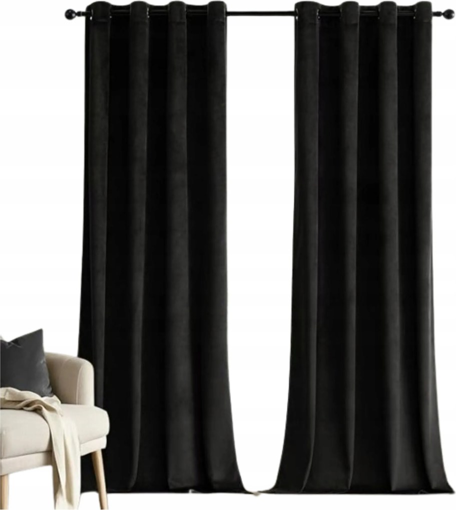 Függöny Velúr 140X250 Karikával Velvet Welur Fekete Színek Elegáns