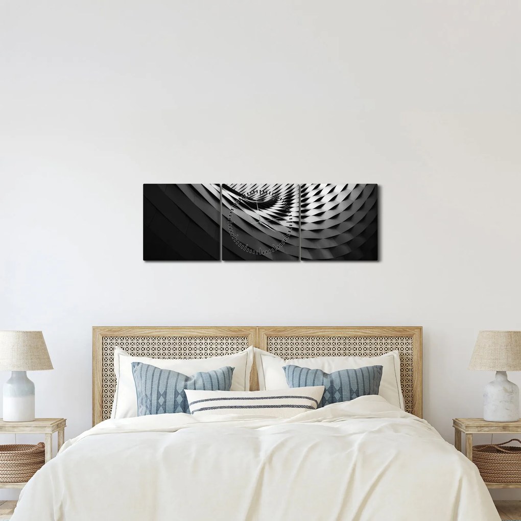 Absztrakt kép - fekete-fehér spirál (órával) (90x30 cm)