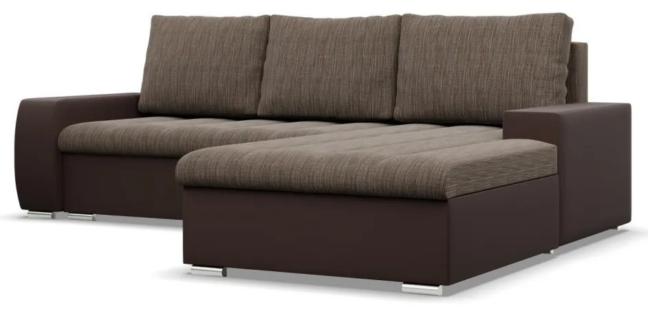 Toronto sarokkanapé, 2 ágyneműtartóval, fonott + műbőr, jobboldali, barna