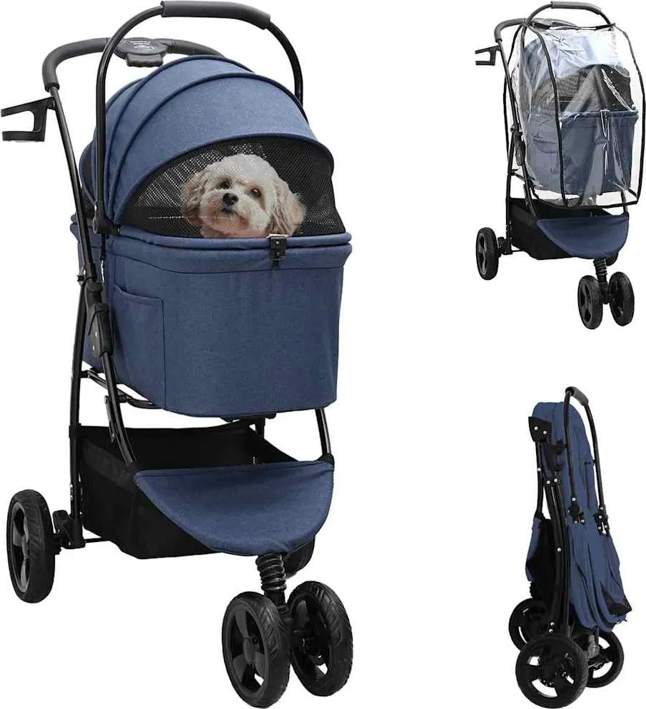 vidaXL Összecsukható háziállat babakocsi Kék 78 x 54 x 101 cm