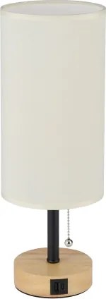 Brilagi - TABLON asztali lámpa USB-porttal 1xE27/25W/230V tölgy/fekete/krémszínű