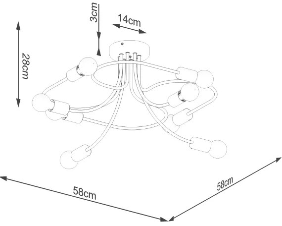 Sollux SL.1457 - Csillár rúdon LEVAR 8xE27/15W/230V fekete