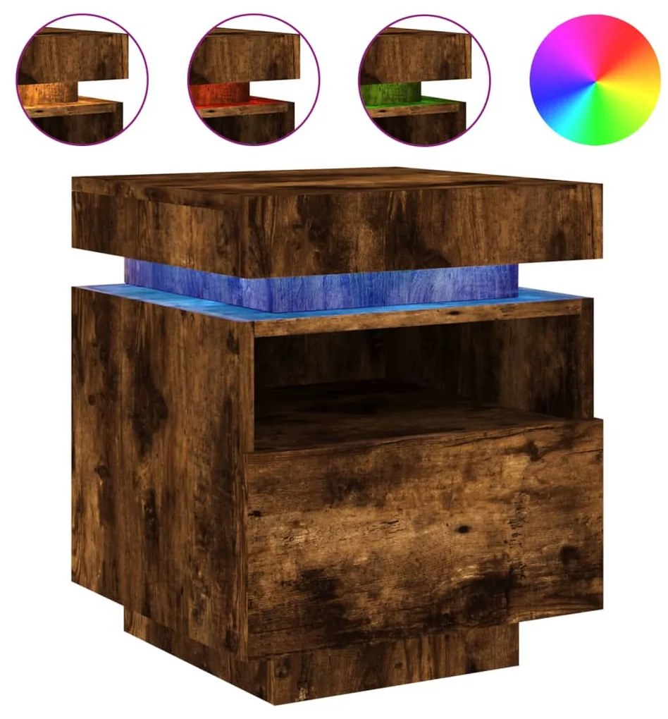 2 db sonoma tölgy éjjeliszekrény LED-fényekkel 40x39x48,5 cm