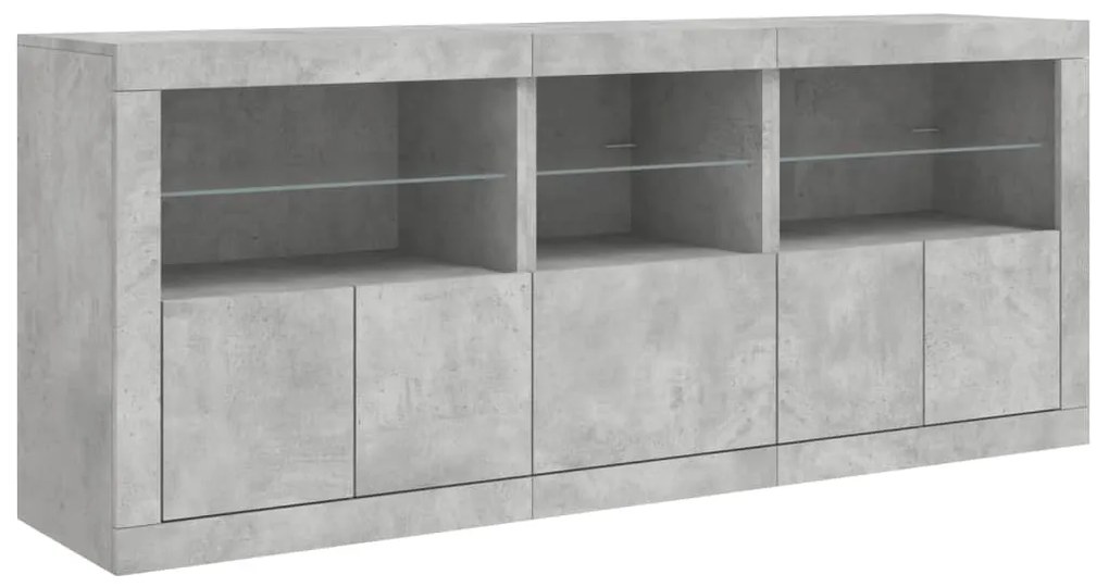 betonszürke tálalószekrény LED-világítással 162 x 37 x 67 cm