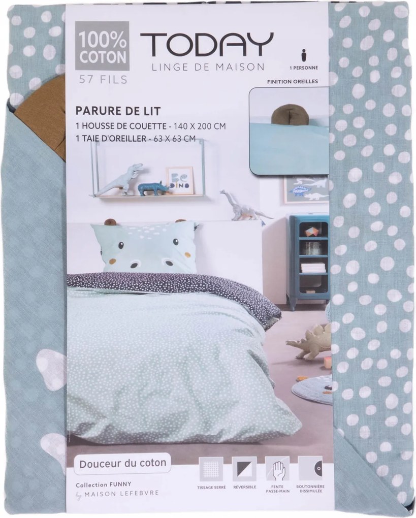 Gyerek Pamut Ágyneműhuzat Víziló 200 X 140 CM Kék Gombos