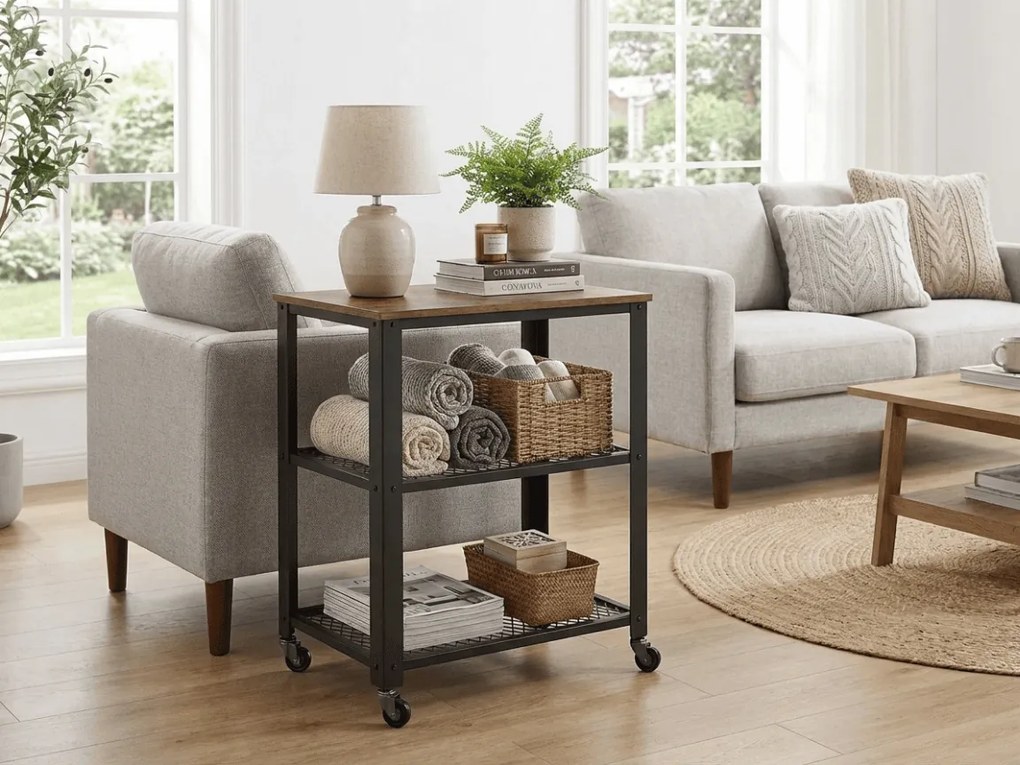 Gurulós sarokasztal TAYLOR 60x40 cm, rusztikus barna