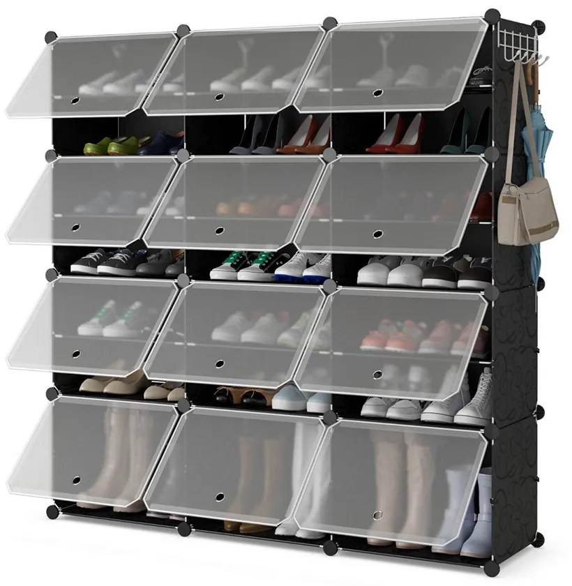 12 rekeszes műanyag cipőtartó oldalsó akasztókkal