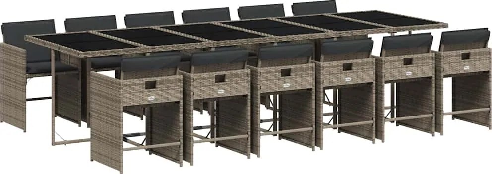 vidaXL 13 részes szürke polyrattan kerti ülőgarnitúra párnákkal