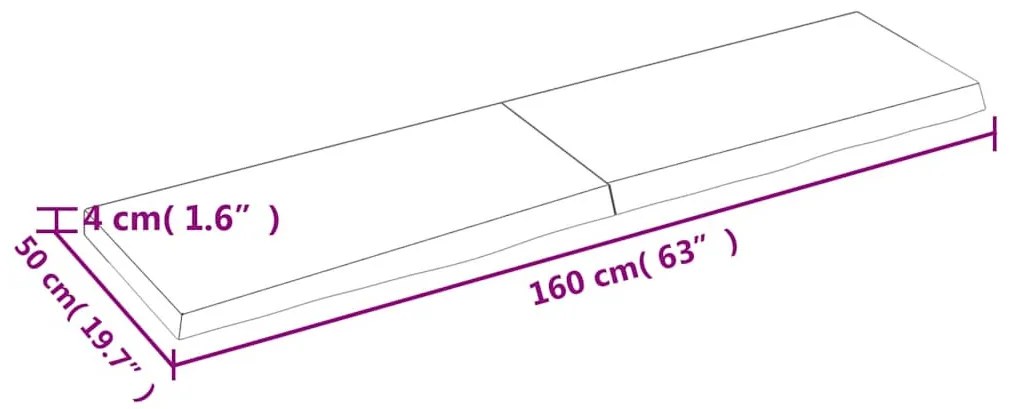 sötétbarna kezelt tömör fa fürdőszobai pult 160x50x(2-4) cm