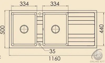 RIVA 2B 1D 1160x500 gránit mosogató LIGHT BEIGE GRANMASTER