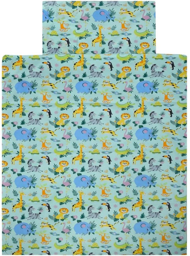 Pamut ágynemű kiságyba JUNGLE JOY színes kivitel Ágyneműhuzat mérete: 40 x 60 cm | 100 x 135 cm