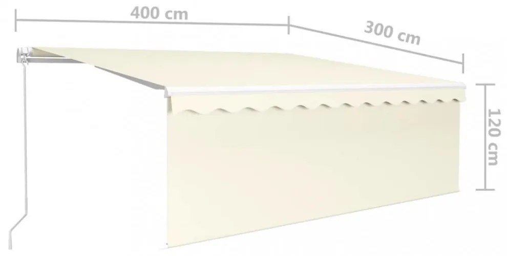 krémszínű LED-es kézzel kihúzható napellenző redőnnyel 4 x 3 m