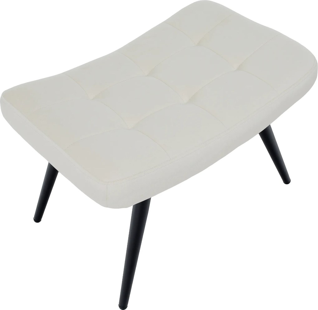 Fotel lábtartóval, fehér Velvet szövet/fekete, HABEN